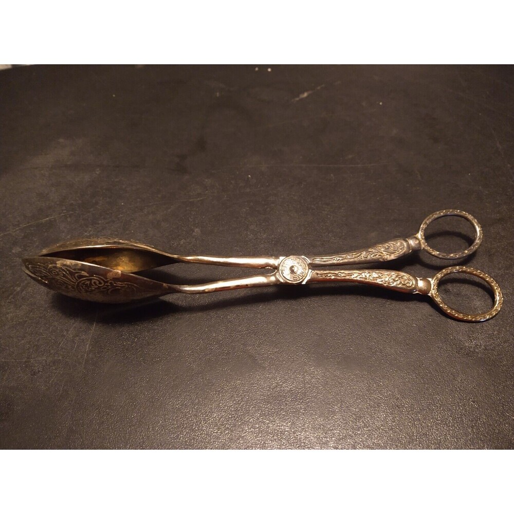Vintage Silverplate Tongs Salad Fruit Server Fork Spoon Italy Kitchen Utensil